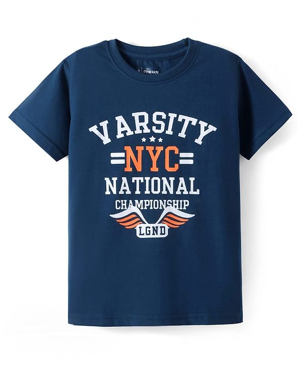 Pine Kids Cotton Knit Half Sleeves T-Shirt with Text Print Pack of 3 - Navy Blue & Mint