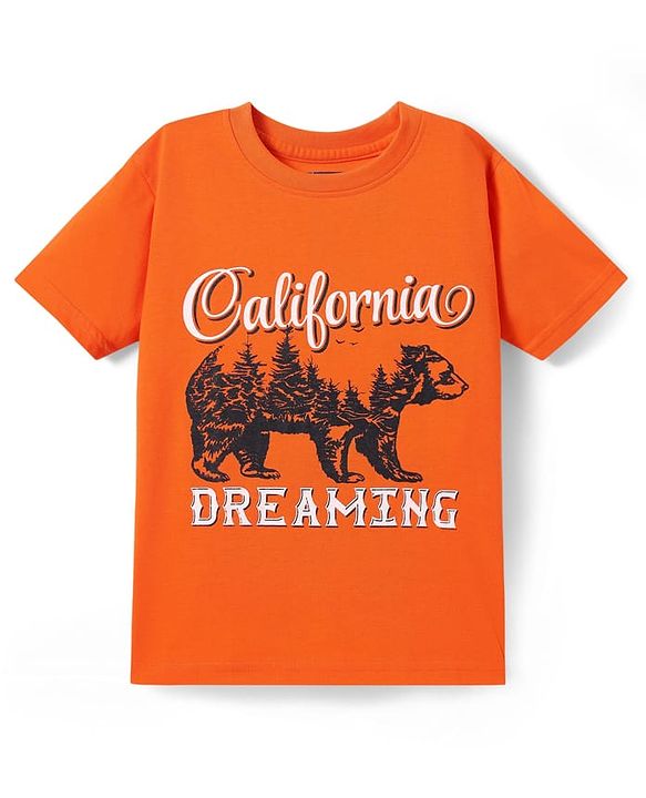Pine Kids Cotton Knit Half Sleeves T-Shirt with Text Print Pack of 3 - Orange Yellow & Teal Blue