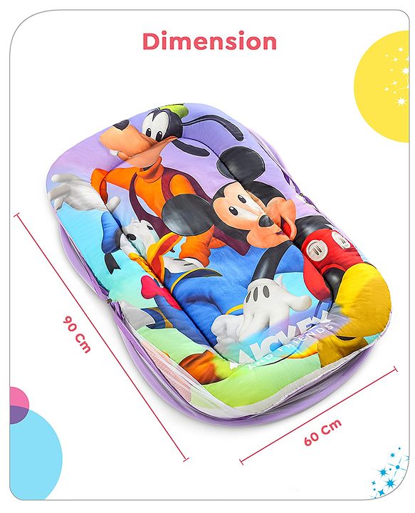 Babyhug Disney Gadda Set With Mosquito Net Smiley Mickey Face Print - Blue