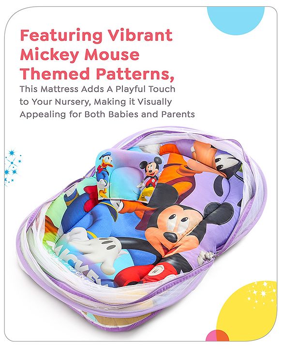Babyhug Disney Gadda Set With Mosquito Net Smiley Mickey Face Print - Blue