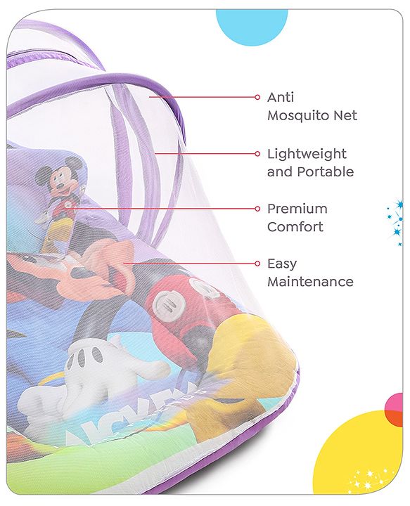 Babyhug Disney Gadda Set With Mosquito Net Smiley Mickey Face Print - Blue