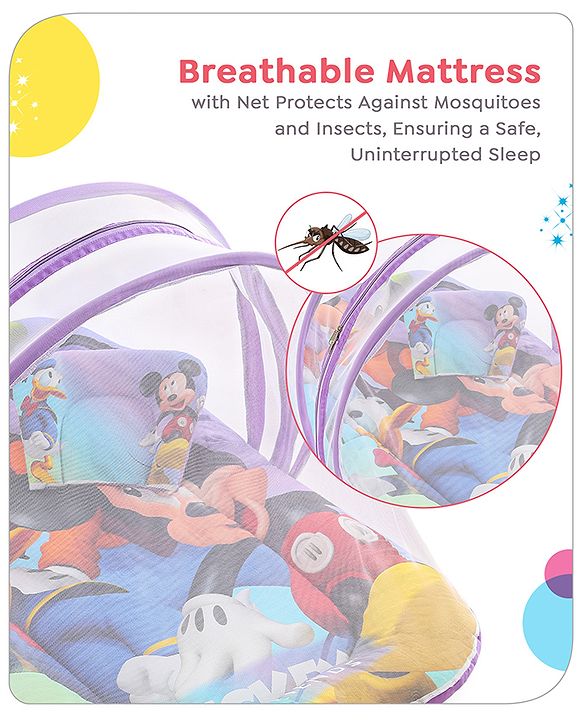 Babyhug Disney Gadda Set With Mosquito Net Smiley Mickey Face Print - Blue
