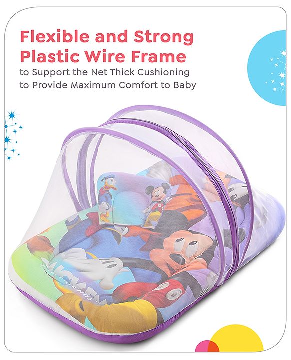 Babyhug Disney Gadda Set With Mosquito Net Smiley Mickey Face Print - Blue