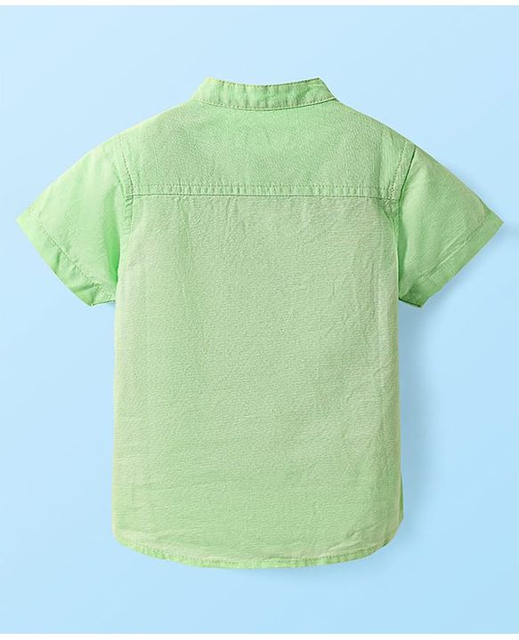Babyhug Linen Woven Half Sleeves Solid Mandarin Collar Kurta Shirt - Light Green