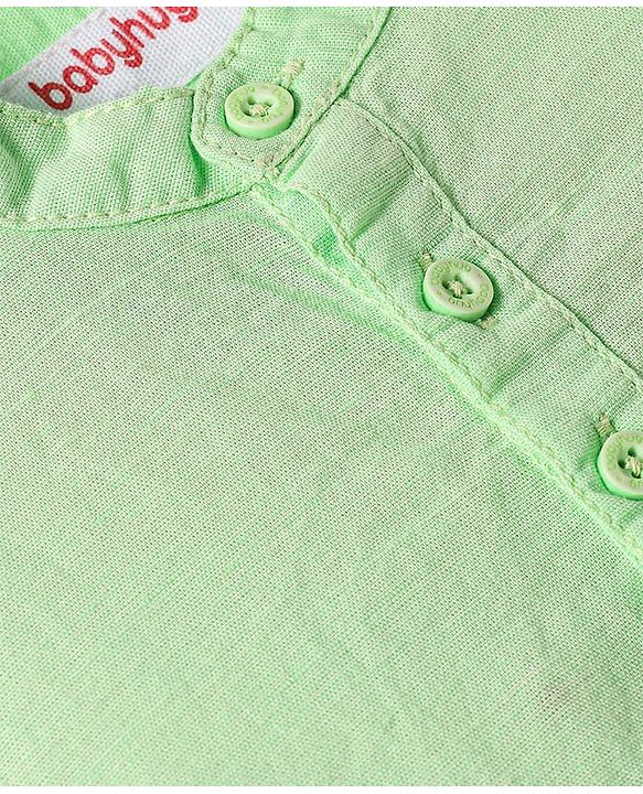 Babyhug Linen Woven Half Sleeves Solid Mandarin Collar Kurta Shirt - Light Green