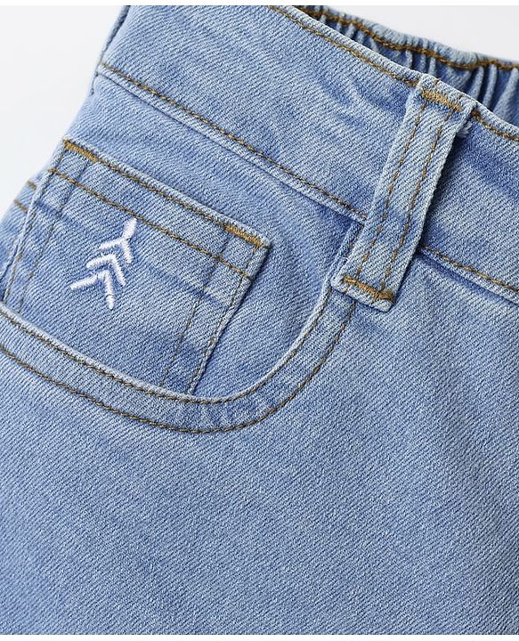 Pine Kids Woven Above Knee Length Washed Denim Shorts - Blue