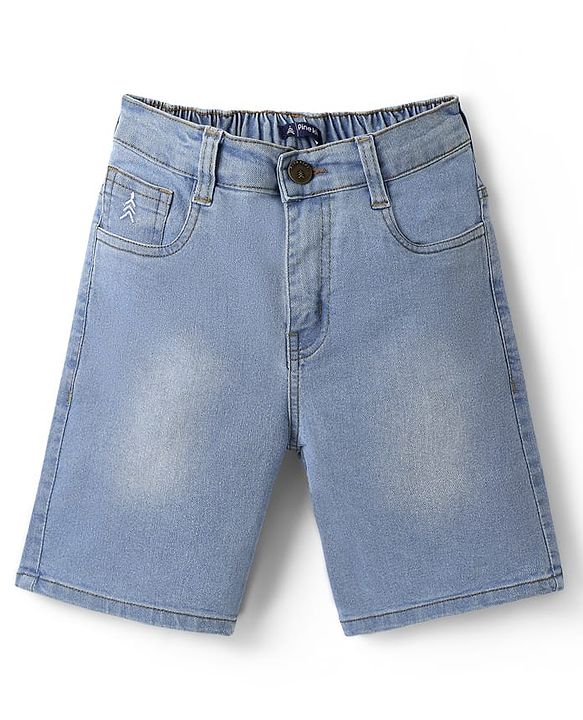 Pine Kids Woven Above Knee Length Washed Denim Shorts - Blue