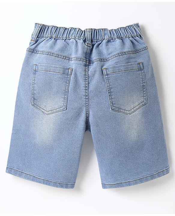 Pine Kids Woven Above Knee Length Washed Denim Shorts - Blue