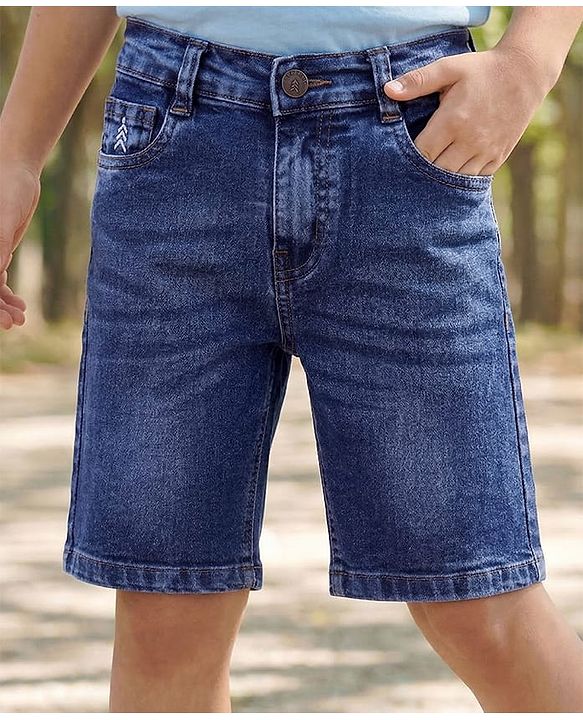 Pine Kids Above Knee Length Washed Shorts - Navy Blue