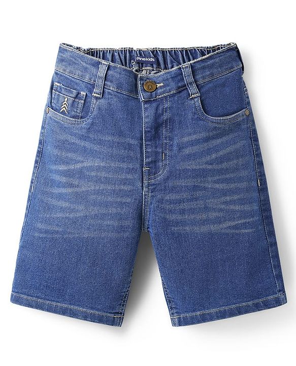 Pine Kids Woven Above Knee Length Denim Shorts - Dark Blue