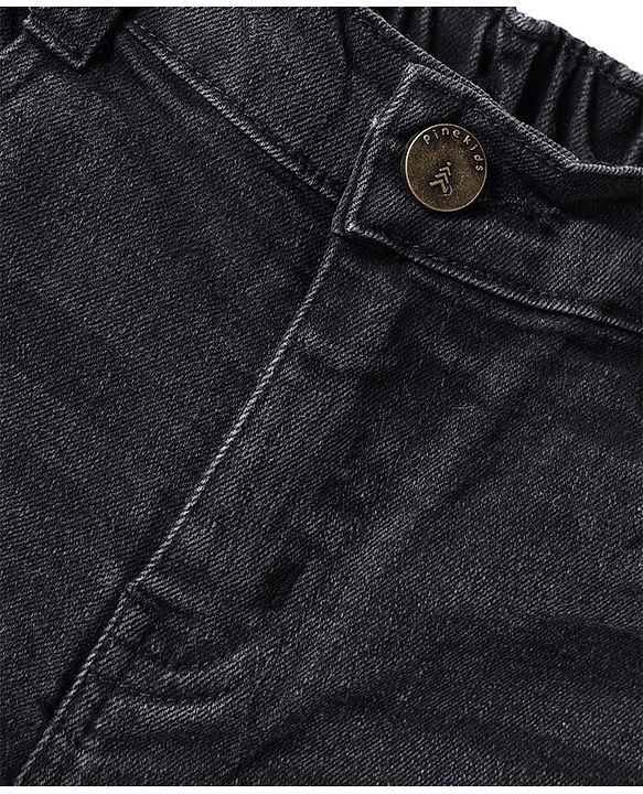 Pine Kids Denim Woven Above Knee Length Washed Shorts - Charcoal Grey