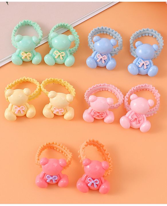 Babyhug Hair Rubber Bands with Teddy Applique Pack of 10 - Multicolor