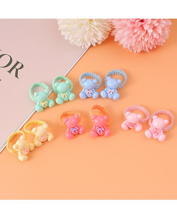Babyhug Hair Rubber Bands with Teddy Applique Pack of 10 - Multicolor