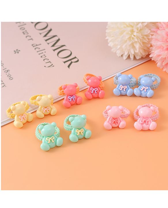 Babyhug Hair Rubber Bands with Teddy Applique Pack of 10 - Multicolor