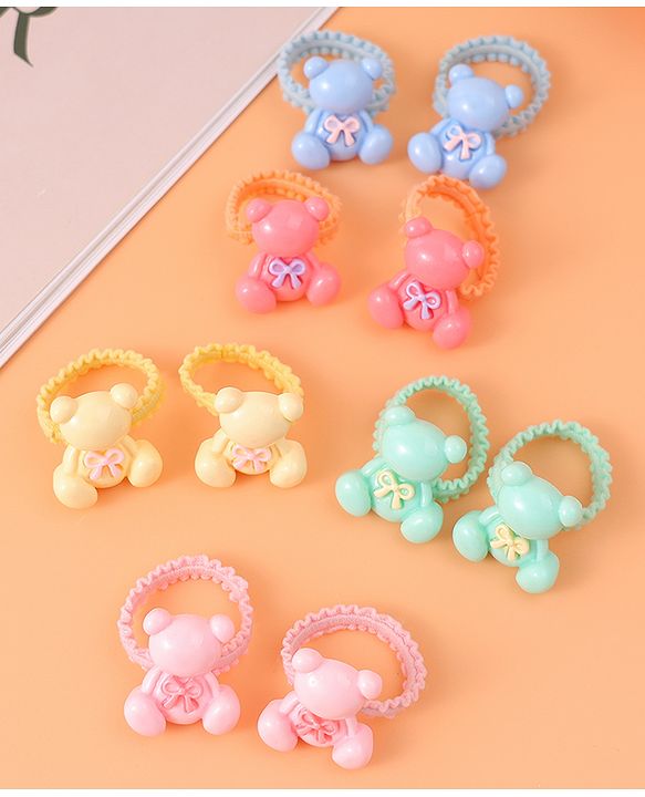 Babyhug Hair Rubber Bands with Teddy Applique Pack of 10 - Multicolor