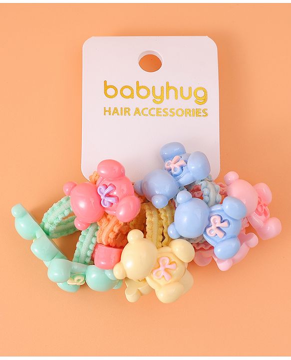 Babyhug Hair Rubber Bands with Teddy Applique Pack of 10 - Multicolor