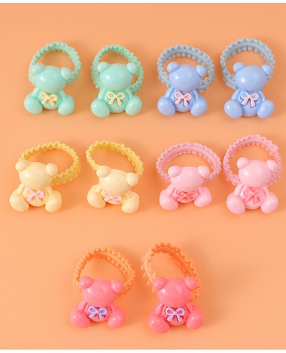Babyhug Hair Rubber Bands with Teddy Applique Pack of 10 - Multicolor