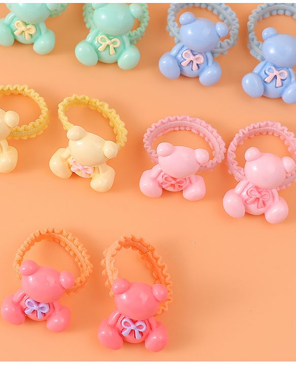 Babyhug Hair Rubber Bands with Teddy Applique Pack of 10 - Multicolor