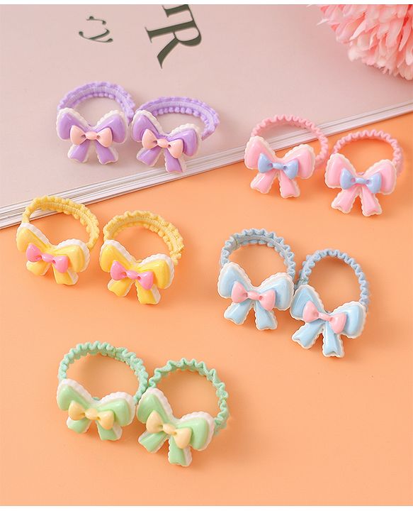 Babyhug Hair Rubber Bands With Bow Applique Pack of 10 - Multicolour
