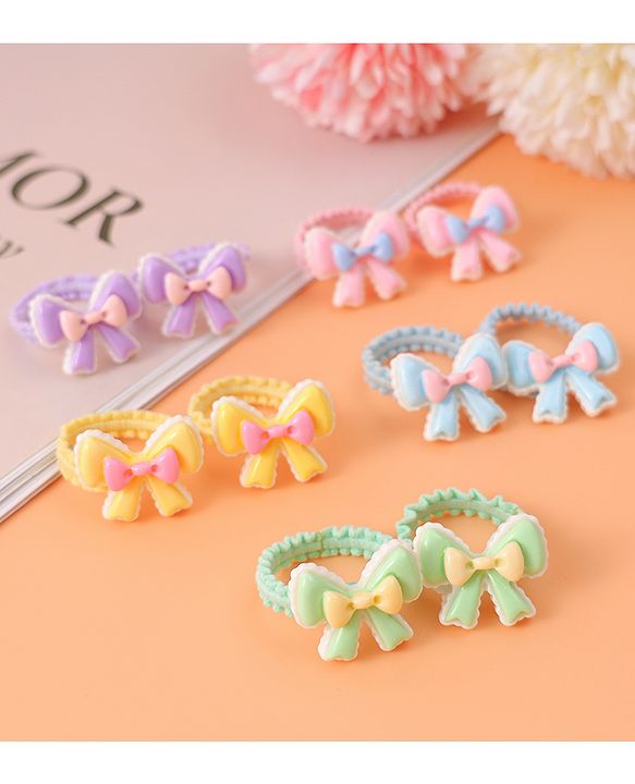 Babyhug Hair Rubber Bands With Bow Applique Pack of 10 - Multicolour