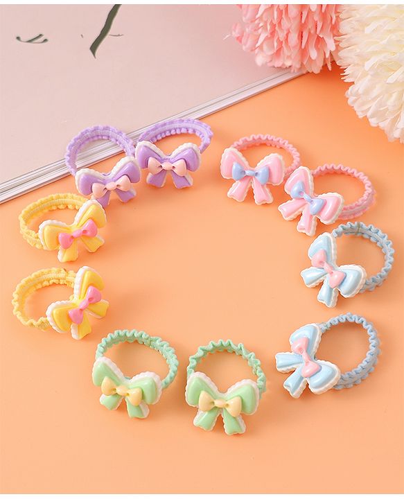Babyhug Hair Rubber Bands With Bow Applique Pack of 10 - Multicolour