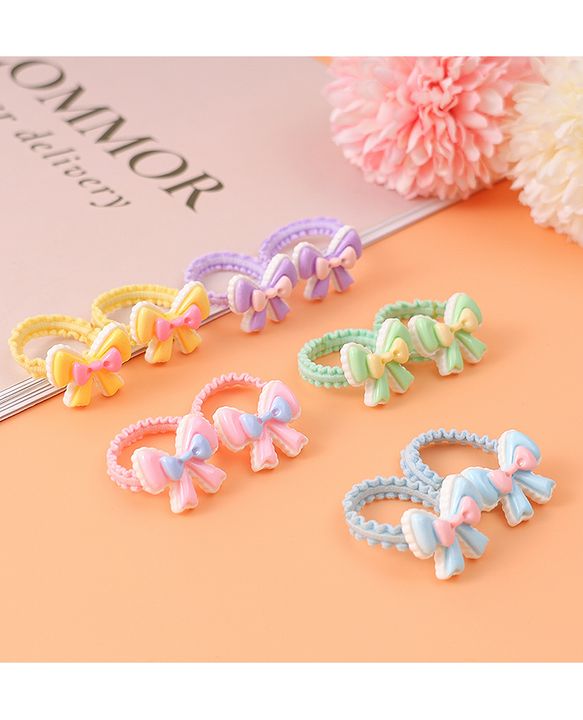 Babyhug Hair Rubber Bands With Bow Applique Pack of 10 - Multicolour