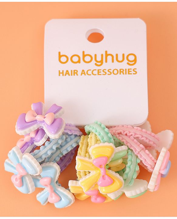 Babyhug Hair Rubber Bands With Bow Applique Pack of 10 - Multicolour