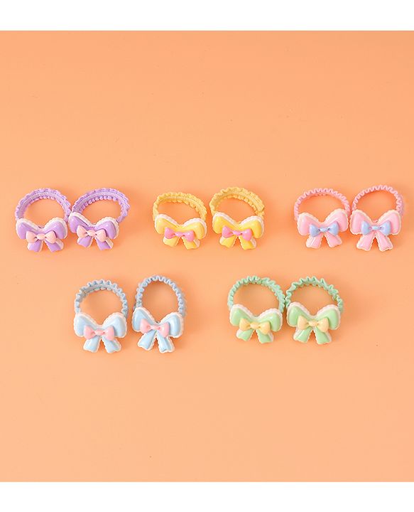 Babyhug Hair Rubber Bands With Bow Applique Pack of 10 - Multicolour