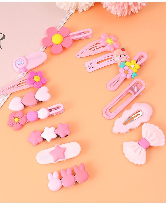 Babyhug Hair Pins And Clips Pack of 14 - Pink