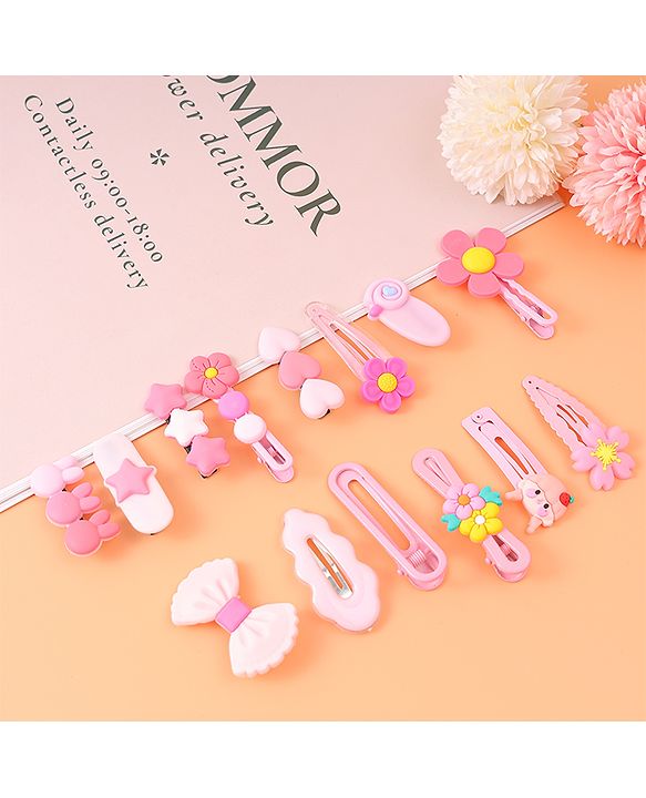 Babyhug Hair Pins And Clips Pack of 14 - Pink