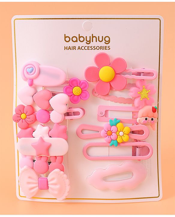 Babyhug Hair Pins And Clips Pack of 14 - Pink