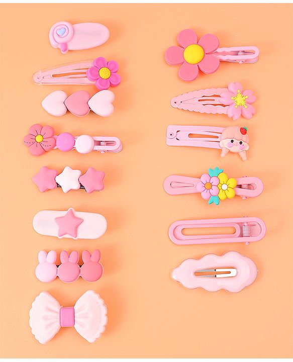 Babyhug Hair Pins And Clips Pack of 14 - Pink