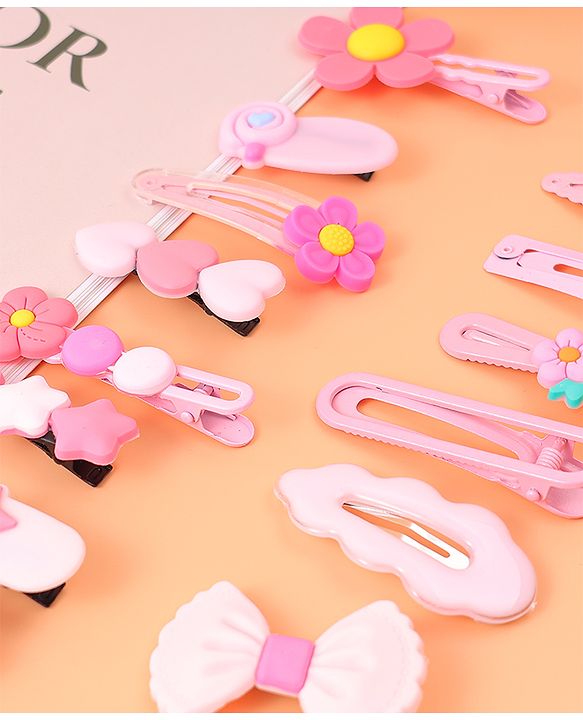 Babyhug Hair Pins And Clips Pack of 14 - Pink