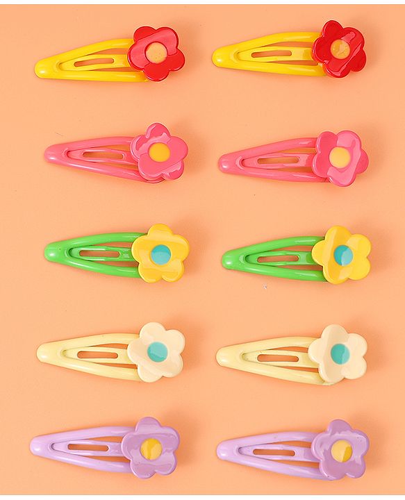 Babyhug Free Size Snap Clips with Floral Applique  Pack of 10 - Red & Green