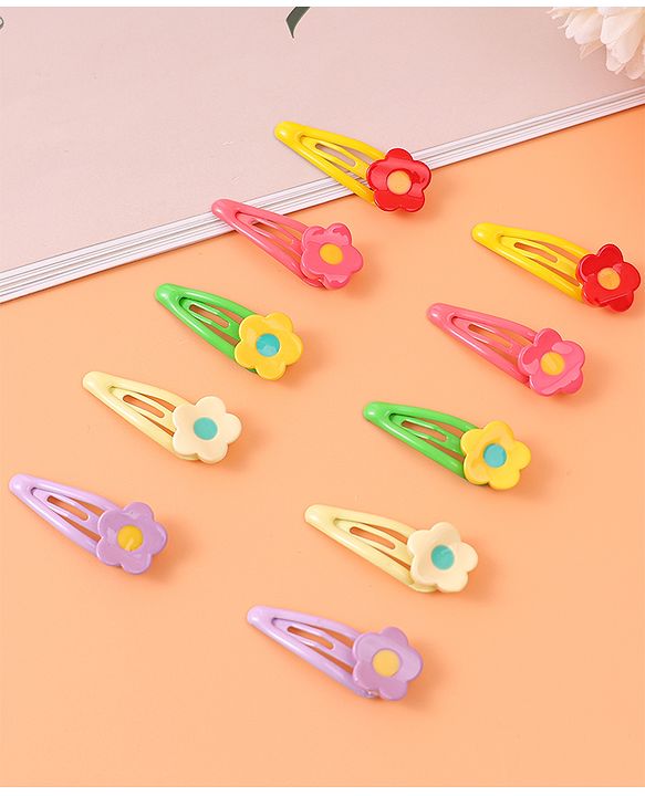 Babyhug Free Size Snap Clips with Floral Applique  Pack of 10 - Red & Green