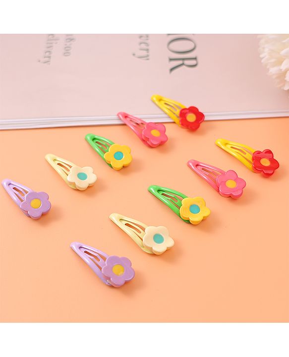 Babyhug Free Size Snap Clips with Floral Applique  Pack of 10 - Red & Green