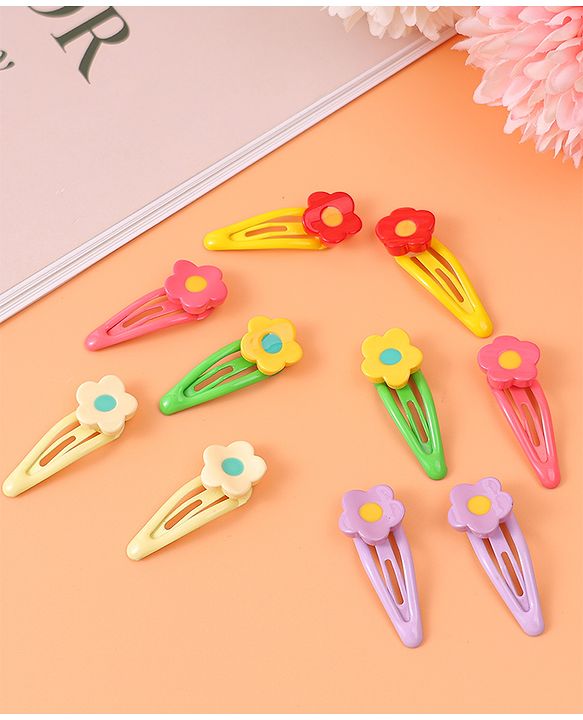Babyhug Free Size Snap Clips with Floral Applique  Pack of 10 - Red & Green