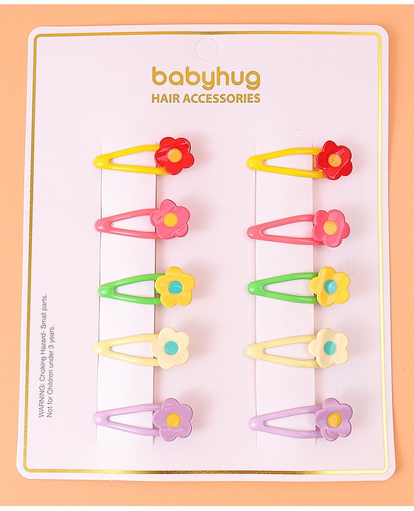 Babyhug Free Size Snap Clips with Floral Applique  Pack of 10 - Red & Green