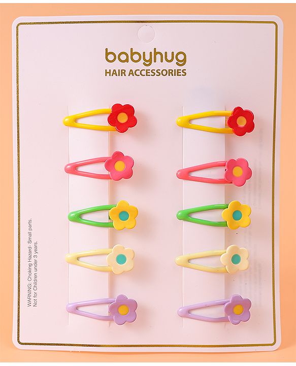 Babyhug Free Size Snap Clips with Floral Applique  Pack of 10 - Red & Green