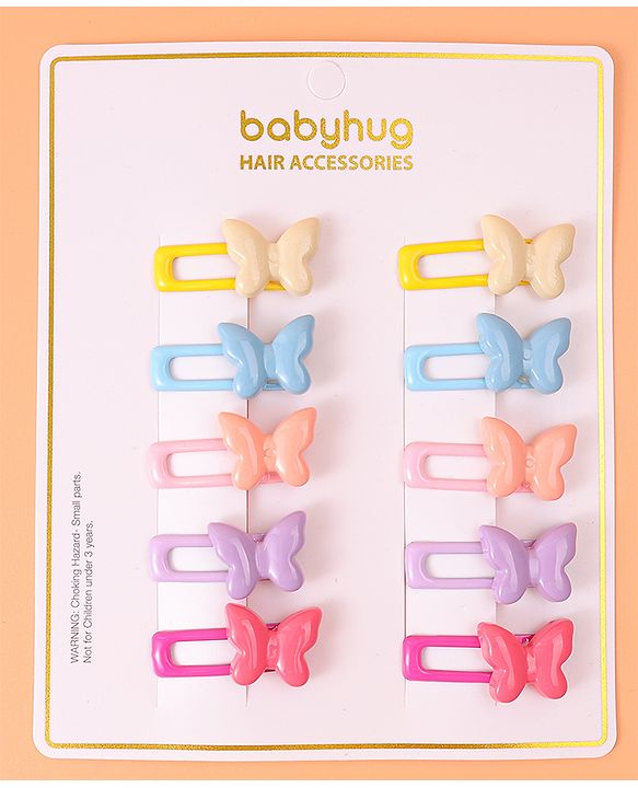 Babyhug  Free Size Snap Clips with Butterfly Applique Pack of 10 - Multicolor
