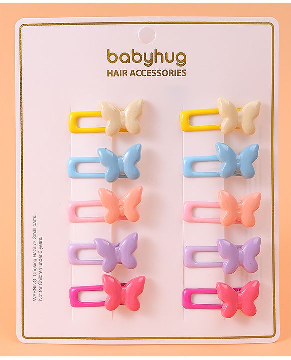 Babyhug  Free Size Snap Clips with Butterfly Applique Pack of 10 - Multicolor