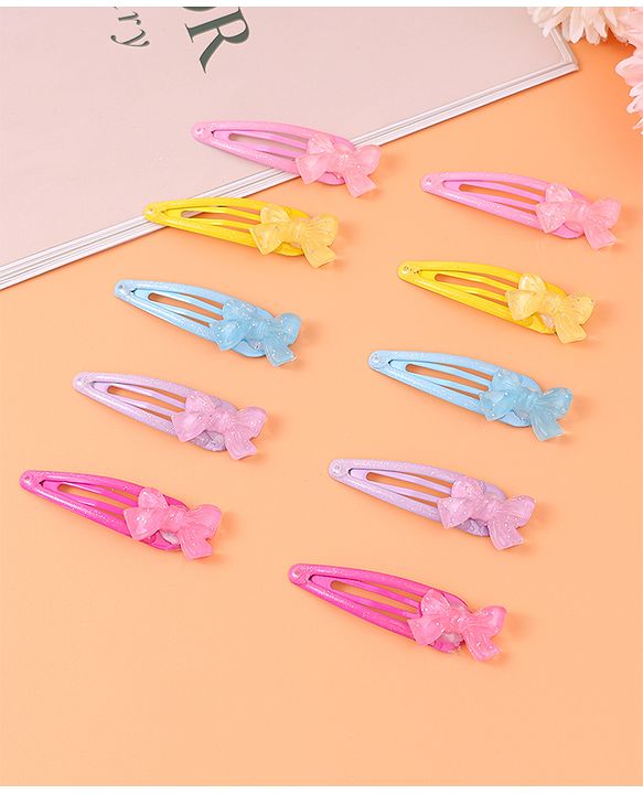 Babyhug Snap Clips with Bow Applique Pack of 10 - Multicolor