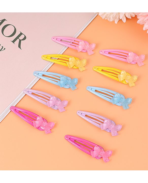 Babyhug Snap Clips with Bow Applique Pack of 10 - Multicolor