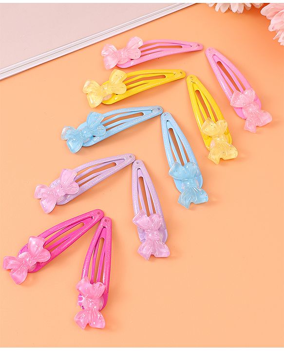 Babyhug Snap Clips with Bow Applique Pack of 10 - Multicolor