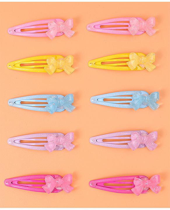 Babyhug Snap Clips with Bow Applique Pack of 10 - Multicolor