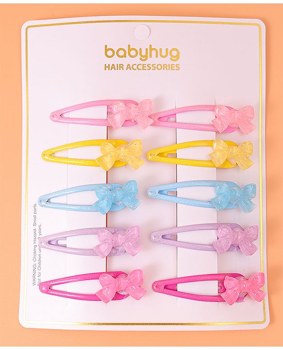 Babyhug Snap Clips with Bow Applique Pack of 10 - Multicolor
