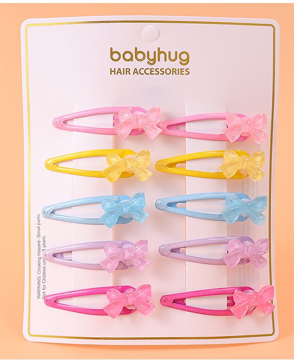 Babyhug Snap Clips with Bow Applique Pack of 10 - Multicolor