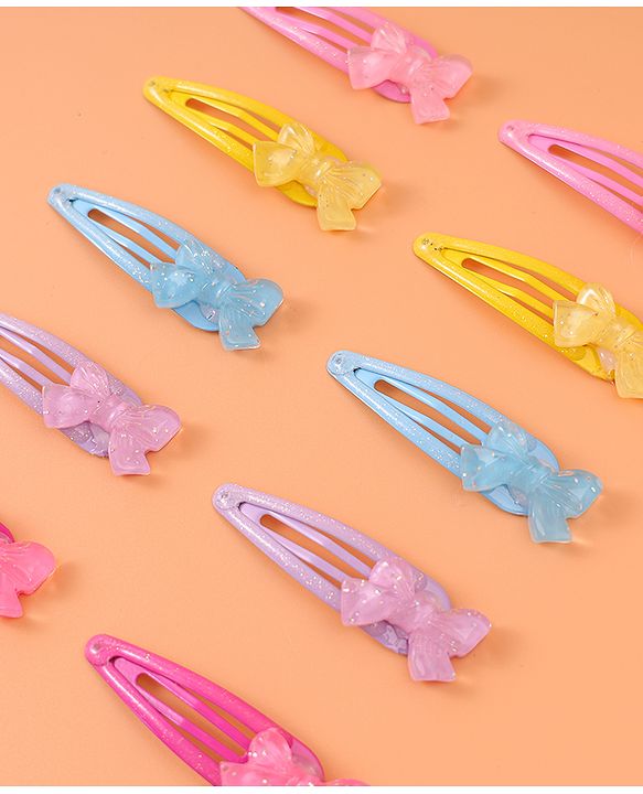 Babyhug Snap Clips with Bow Applique Pack of 10 - Multicolor