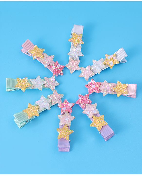 Pine Kids Hair Pins And Clips With Stars Applique Pack of 8 - Multicolor