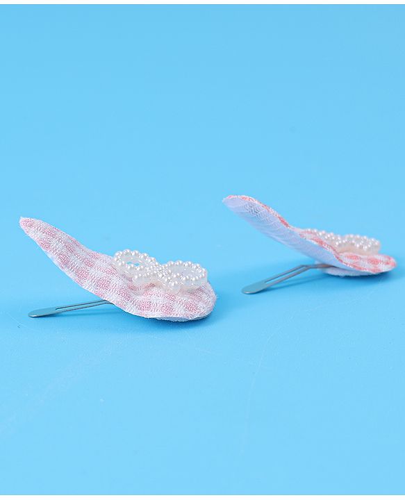 Babyhug Free Size Snap Clips With Checkered Patten and Bow Applique - PInk & White